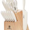 01 Knife Set, HUNTER.DUAL 15 Pcs Kitchen Knife Set with Block Self Sharpening, Dishwasher Safe, Anti-slip Handle (Beige)