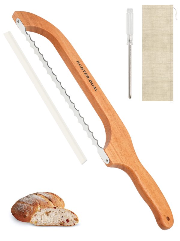 01 Bread Knife for Homemade Bread, 16" Sourdough Bread Slicer, Bow Saw Cutter with Double-sided Blades for Easy Cutting, Orange