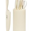 01 Knife Set, 8-Piece Kitchen Knife Set for Chef, Sharp Knife Set with Universal Knife Block, Anti-Rust Kitchen Knife Block Set, Ergonomical Design (White)
