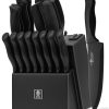 01 Knife Sets for Kitchen with Block, HUNTER.DUAL 19 Pcs Kitchen Knife Set with Block Self Sharpening, Dishwasher Safe, Anti-slip Handle, Black