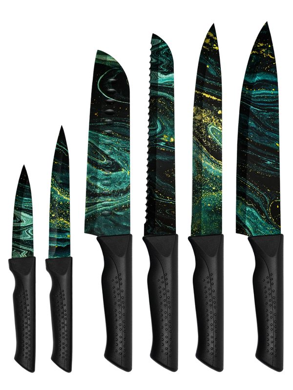 01 HUNTER.DUAL Knife Set, 12-PC Colorful Kitchen Knife Set, 6 Sharp Kitchen Knives with Covers for Cooking, Cutting&Chopping, Greenstone