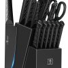 01 Knife Sets for Kitchen with Block, HUNTER.DUAL 15 Piece Knife Set with Built-in Sharpener, Dishwasher Safe, German Stainless Steel, Black