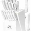 01 Knife Set, HUNTER.DUAL 15 Piece Kitchen Knife Set with Block and Built-in sharpener, Dishwasher Safe, Anti-slip Handle, White