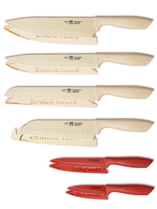 01 Knife Set, 12-PC Colorful Kitchen Knife Set, 6 Sharp Kitchen Knives with Covers for Cooking, Cutting&Chopping (Beige)