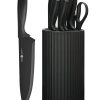 01.1 Knife Set, 8-Piece Kitchen Knife Set for Chef, Sharp Knife Set with Universal Knife Block, Anti-Rust Kitchen Knife Block Set, Ergonomical Design (Black)