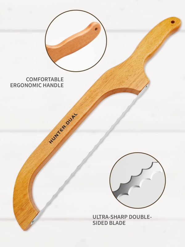 03 Bread Knife for Homemade Bread, 16" Sourdough Bread Slicer, Bow Saw Cutter with Double-sided Blades for Easy Cutting, Orange