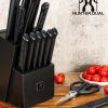 03 Knife Sets for Kitchen with Block, HUNTER.DUAL 15 Piece Knife Set with Built-in Sharpener, Dishwasher Safe, German Stainless Steel, Black