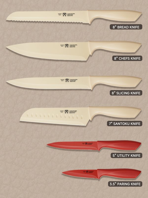 03 Knife Set, 12-PC Colorful Kitchen Knife Set, 6 Sharp Kitchen Knives with Covers for Cooking, Cutting&Chopping (Beige)