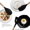 04 Silicone Cooking Utensils Set 10 Pcs - BPA Free Kitchen Utensil Set with Heat-Resistant Wood Handles, Non-Scratch Spatula Set Safe for Nonstick Cookware (Black)