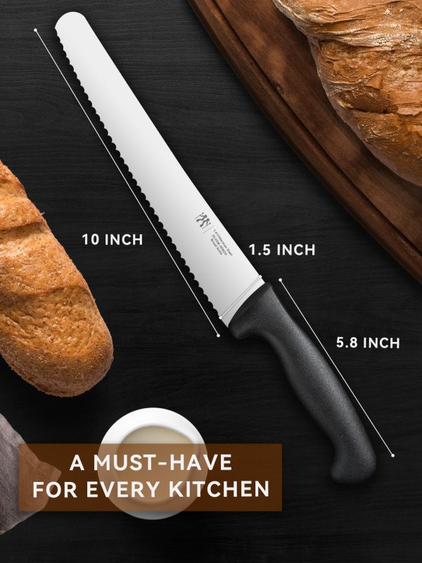 04 Bread Knife, 10 inch Serrated Sourdough Slicer Cutter for Homemade Bread, 1.4116 German Steel, Ergonomic Anti-slip Handle (Black, 10 inch)