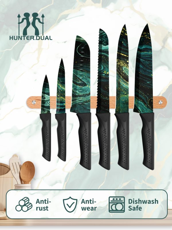 04 HUNTER.DUAL Knife Set, 12-PC Colorful Kitchen Knife Set, 6 Sharp Kitchen Knives with Covers for Cooking, Cutting&Chopping, Greenstone