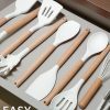 06 Silicone Cooking Utensils Set 10 Pcs - BPA Free Kitchen Utensil Set with Heat-Resistant Wood Handles, Non-Scratch Spatula Set Safe for Nonstick Cookware (White)