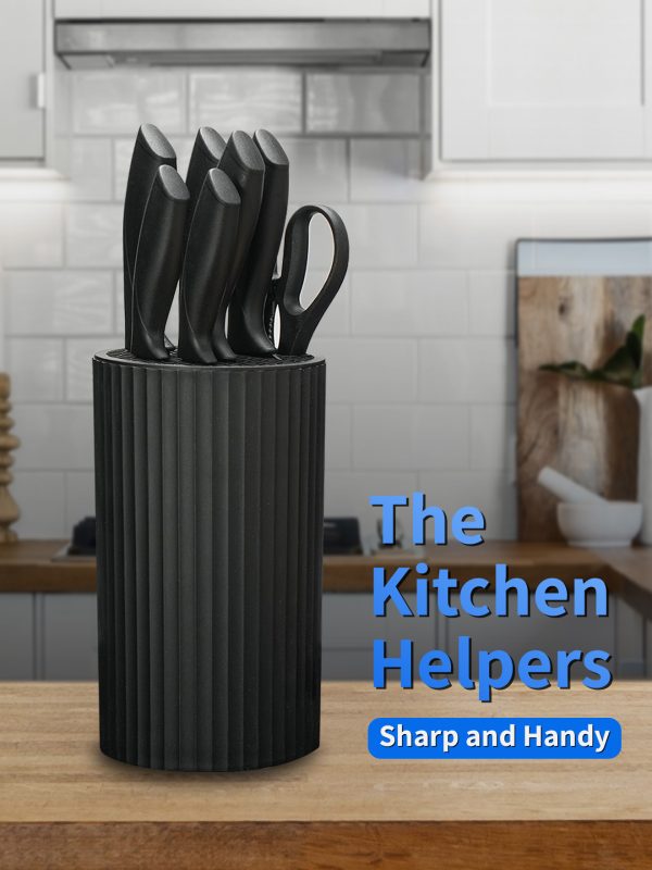 06 Knife Set, 8-Piece Kitchen Knife Set for Chef, Sharp Knife Set with Universal Knife Block, Anti-Rust Kitchen Knife Block Set, Ergonomical Design (Black)