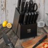 06 Knife Sets for Kitchen with Block, HUNTER.DUAL 19 Pcs Kitchen Knife Set with Block Self Sharpening, Dishwasher Safe, Anti-slip Handle, Black