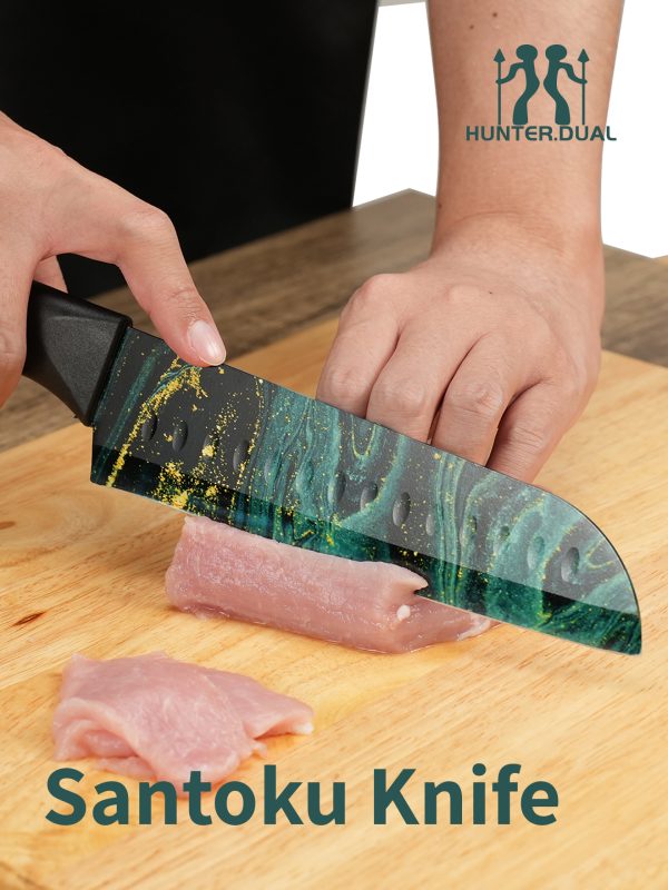 06 HUNTER.DUAL Knife Set, 12-PC Colorful Kitchen Knife Set, 6 Sharp Kitchen Knives with Covers for Cooking, Cutting&Chopping, Greenstone