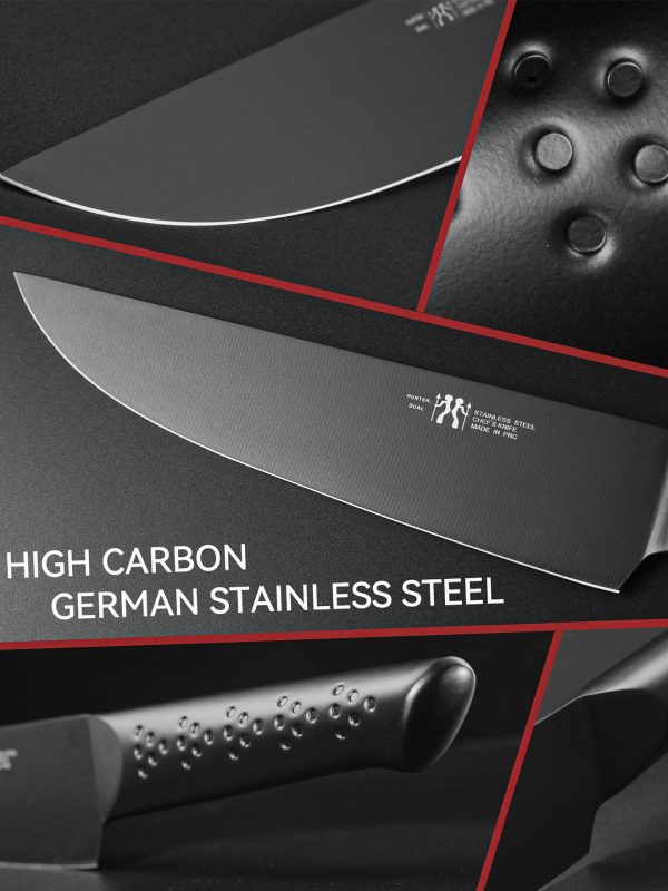 06 Knife Sets for Kitchen with Block, HUNTER.DUAL 15 Piece Knife Set with Built-in Sharpener, Dishwasher Safe, German Stainless Steel, Black