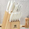 07 Knife Set, HUNTER.DUAL 15 Pcs Kitchen Knife Set with Block Self Sharpening, Dishwasher Safe, Anti-slip Handle (Beige)