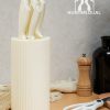07 Knife Set, 8-Piece Kitchen Knife Set for Chef, Sharp Knife Set with Universal Knife Block, Anti-Rust Kitchen Knife Block Set, Ergonomical Design (White)