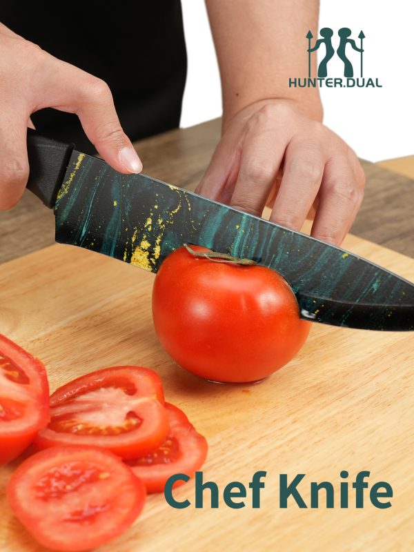 07 HUNTER.DUAL Knife Set, 12-PC Colorful Kitchen Knife Set, 6 Sharp Kitchen Knives with Covers for Cooking, Cutting&Chopping, Greenstone