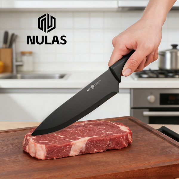08.1 Knife Set, 8-Piece Kitchen Knife Set for Chef, Sharp Knife Set with Universal Knife Block, Anti-Rust Kitchen Knife Block Set, Ergonomical Design (Black)