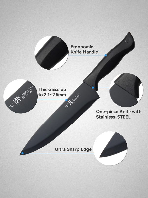 15pro 副图5_ HUNTER.DUAL 15 Pcs Kitchen Knife Set with Block Self Sharpening, Dishwasher Safe, Anti-slip Handle, Black