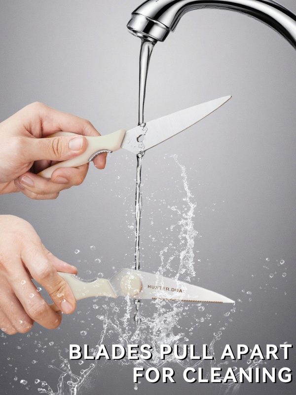 02 Kitchen Scissors for Food, HUNTER.DUAL Heavy Duty Come Apart Poultry Shears for Cooking, All Purpose for Cutting Chicken, Meat, Fish & Vegetables (Cream, 8.35 Inch)