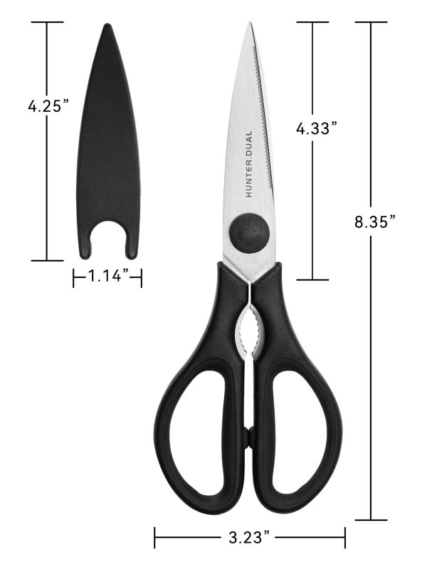 02 Kitchen Scissors for Food, HUNTER.DUAL Heavy Duty Come Apart Poultry Shears for Cooking, All Purpose for Cutting Chicken, Meat, Fish & Vegetables (Black, 8.35 Inch)
