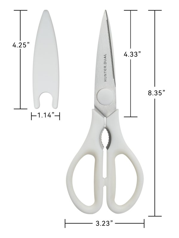 Kitchen Scissors for Food, HUNTER.DUAL Heavy Duty Come Apart Poultry Shears for Cooking, All Purpose for Cutting Chicken, Meat, Fish & Vegetables (White, 8.35 Inch)