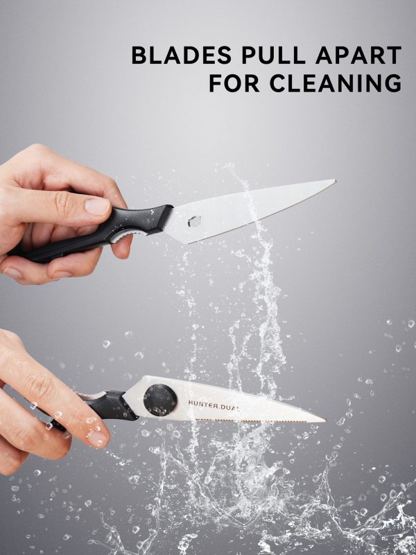 03 Kitchen Scissors for Food, HUNTER.DUAL Heavy Duty Come Apart Poultry Shears for Cooking, All Purpose for Cutting Chicken, Meat, Fish & Vegetables (Black, 8.35 Inch)