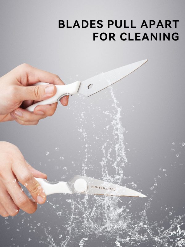 Kitchen Scissors for Food, HUNTER.DUAL Heavy Duty Come Apart Poultry Shears for Cooking, All Purpose for Cutting Chicken, Meat, Fish & Vegetables (White, 8.35 Inch)