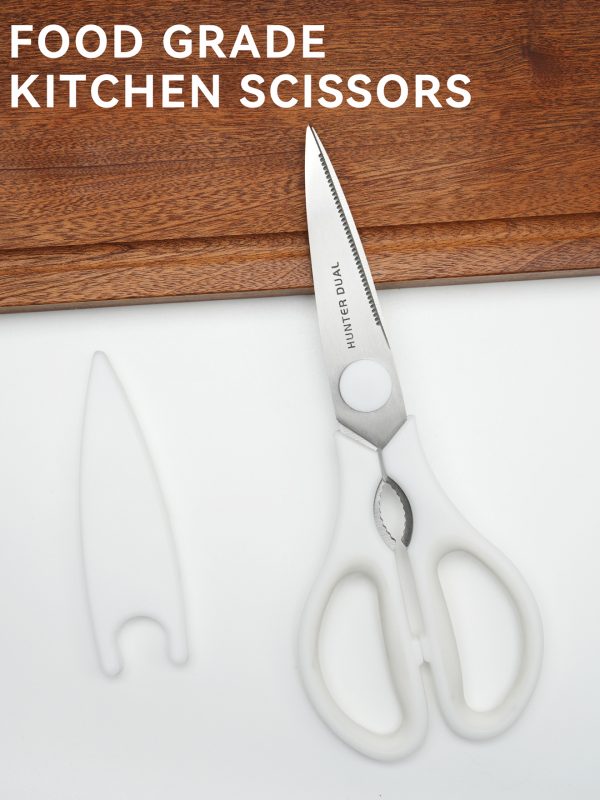 Kitchen Scissors for Food, HUNTER.DUAL Heavy Duty Come Apart Poultry Shears for Cooking, All Purpose for Cutting Chicken, Meat, Fish & Vegetables (White, 8.35 Inch)
