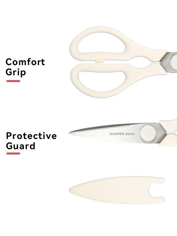 06 Kitchen Scissors for Food, HUNTER.DUAL Heavy Duty Come Apart Poultry Shears for Cooking, All Purpose for Cutting Chicken, Meat, Fish & Vegetables (Cream, 8.35 Inch)