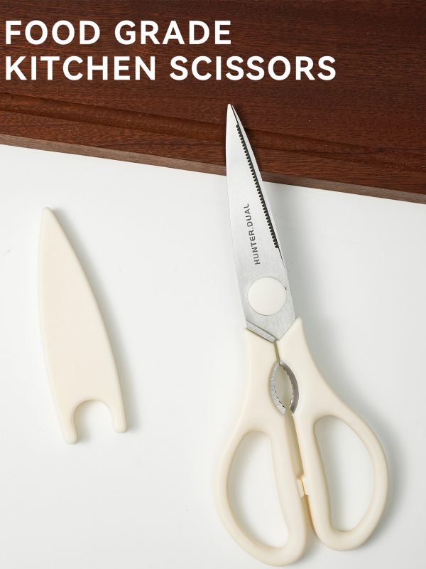 07 Kitchen Scissors for Food, HUNTER.DUAL Heavy Duty Come Apart Poultry Shears for Cooking, All Purpose for Cutting Chicken, Meat, Fish & Vegetables (Cream, 8.35 Inch)