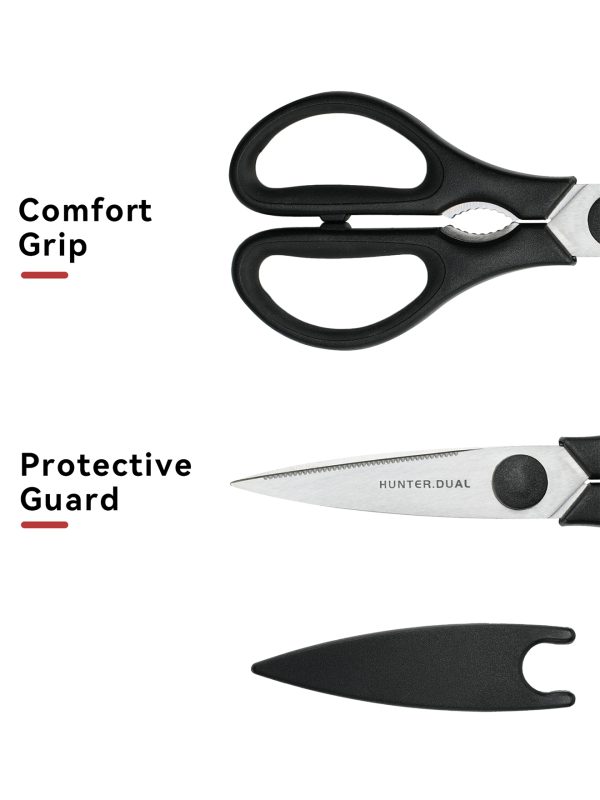 07 Kitchen Scissors for Food, HUNTER.DUAL Heavy Duty Come Apart Poultry Shears for Cooking, All Purpose for Cutting Chicken, Meat, Fish & Vegetables (Black, 8.35 Inch)