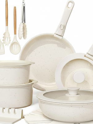 20-Piece Nonstick  Pots and Pans Cookware Set with Detachable Handles, Dishwasher Safe, Stackable Space-Saving Design for Kitchen & RV, White