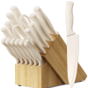 NULAS 17-Piece Kitchen Knife Set with Block & Sharpener, Dishwasher Safe High Carbon Stainless Steel, Non-Stick Anti-Rust Coating, Beige